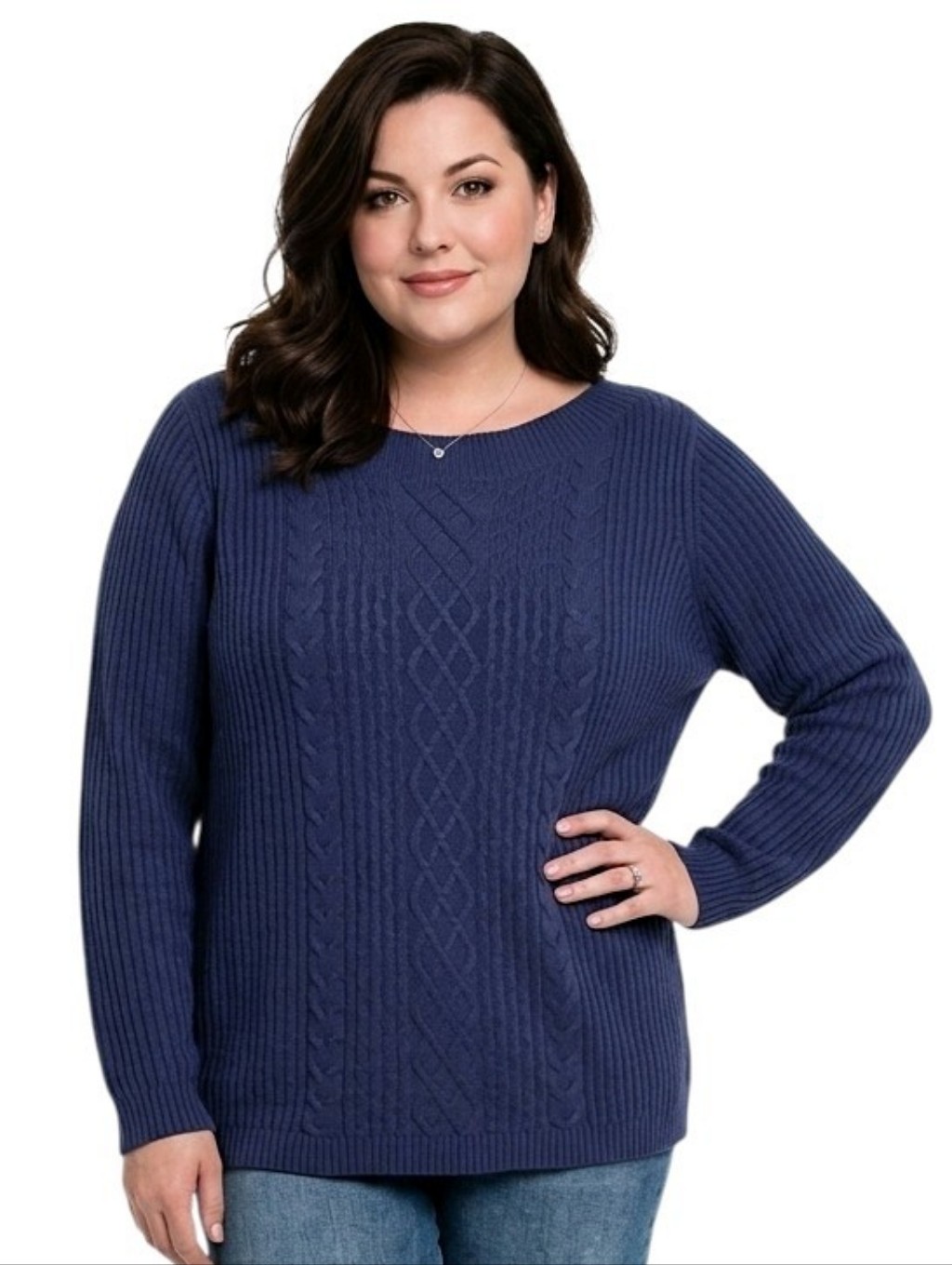 Tommy Hilfiger Cate Heathered Blue Boatneck Cable Knit Pull-On Sweater Size Xxl